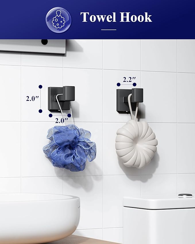 Kitsure 5-Pieces Bathroom Hardware Set & Accessories, Rustproof Towel Racks for Bathroom Wall Mounted, 16" Towel Bar, Toilet Paper Holder, Ring & 2 Hooks, Matte Black