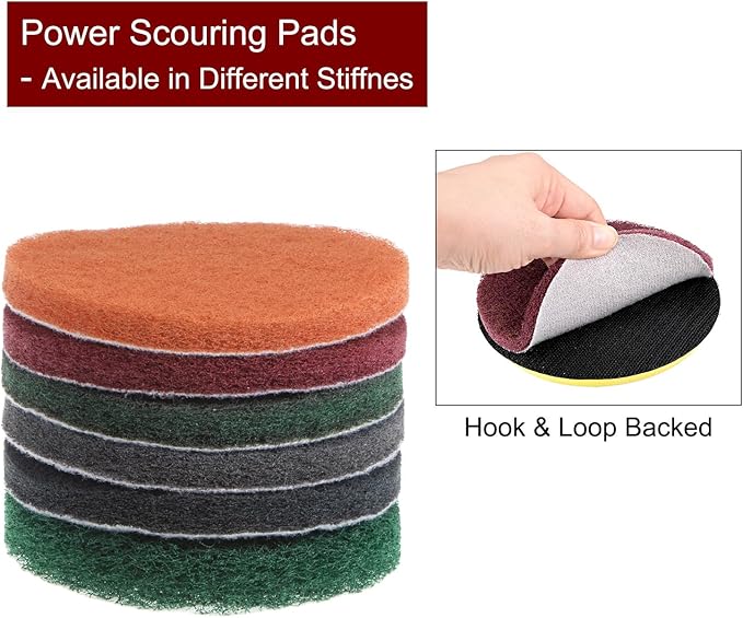 HARFINGTON 8pcs Drill Power Brush 4 Inch Tile Scrubber Scouring Pads 180-240 Grit for Bathroom Kitchen Household Cleaning