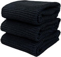 Serafina Home Oversized Solid Color Black Kitchen Dish Towels: 100% Cotton Cloth Soft Cleaning Drying Absorbent Ribbed Terry Loop, Set of 3 Multipurpose for Everyday Use (Black)