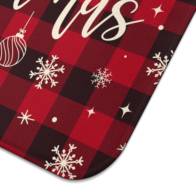 Christmas Kitchen Countertop Dish Drying Mat, Red Christmas Buffalo Plaid Pattern Microfiber Kitchen Drying Mat, Washable Absorbent Countertop Xmas Winter Holiday Dish Mat Drainer,16x18 Inch