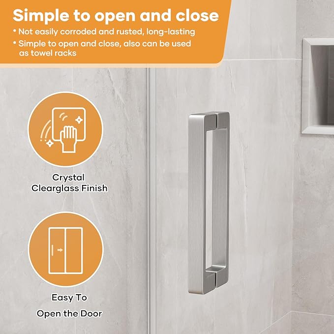 Venice Frameless Shower Door 60 in W x 74 in H,5/16"(8mm) Clear Tempered Glass Door, Bathroom Shower Door with 18 inch Pull Handle, Stainless Steel Hardware,Brushed Nickel