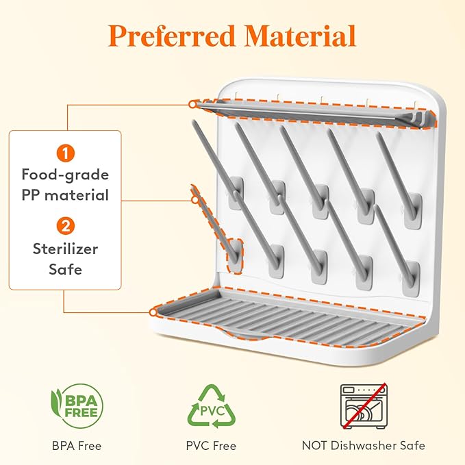 Lifewit Baby Bottle Drying Rack with 10 Hooks, Vertical Rack Dryer with Removable Pacifiers Box, Drip Tray, Space Saving Countertop Holder Organizer for Weighted Straws, Pump Parts