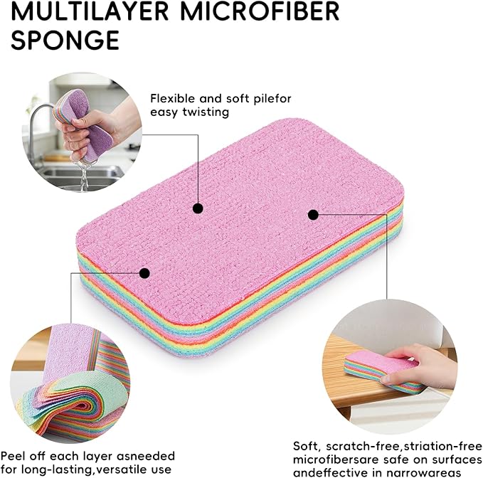 9PCS Functional Scrub Sponges Set, Dad Mom Daily Scrub Sponge for Home, Kitchen, Bathroom, Damp Dusting & All-Purpose Clean-Eco Friendly Sustainable Sponges for Dishes