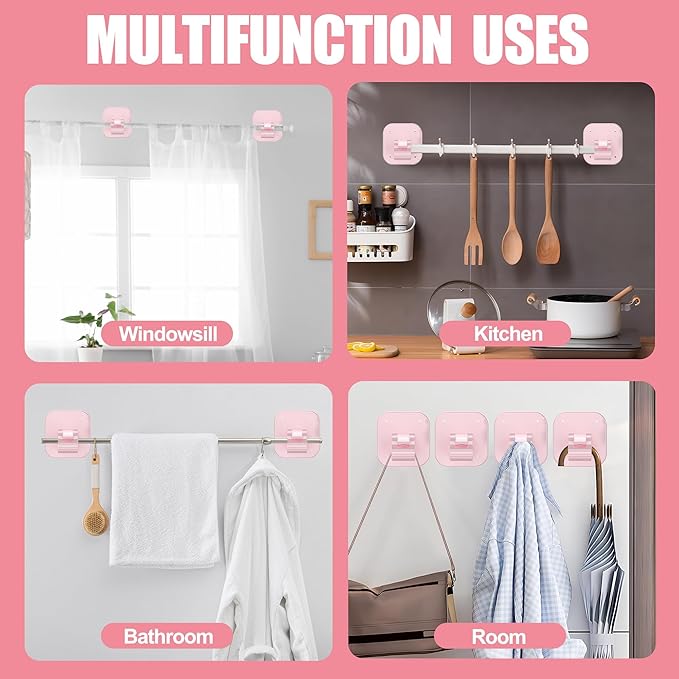 Adhesive Curtain Rods No Drilling Holder,No Drill Curtain Rod Brackets,Renter Friendly Hooks for Hanging Drapes,Over Blinds for Dorm Apartment Kitchen Bedroom Home