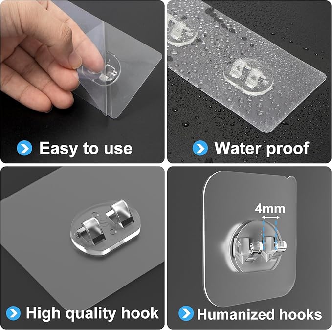 Lsnisni 23 Pack Shower Caddy Replacement, Strong Adhesive Strips for Shelf, Waterproof Wall Hooks, No Drilling, Transparent, for Bathroom Organizer and Kitchen Racks