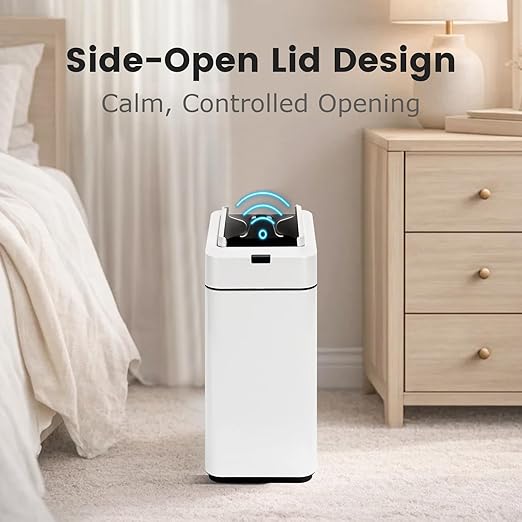 Sensor Trash Can with Butterfly Lid 2.6 Gallon Rectangular Automatic Garbage Can, Stainless Steel Trash Bin, Slim Waterproof Wastebaskets with Lid Soft Close for Under Counter, White