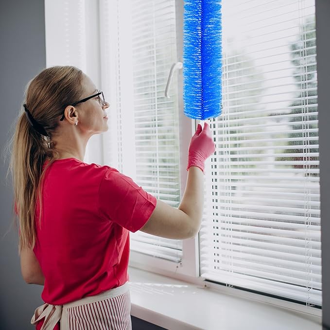 Sliner 4 Pcs Cobweb Duster Bendable Fan Duster Plastic Dust Cleaner Reusable Head Ceiling Brush Microfiber Dirt Remover for Fan Air Conditioning Home Vents Shutters (Blue)