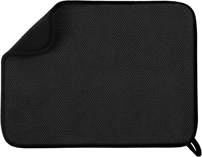 Microfiber Dish Drying Mat, Super Absorbent Kitchen Dish Drying Pad, Reversible for Countertop, 15*20 inch Black