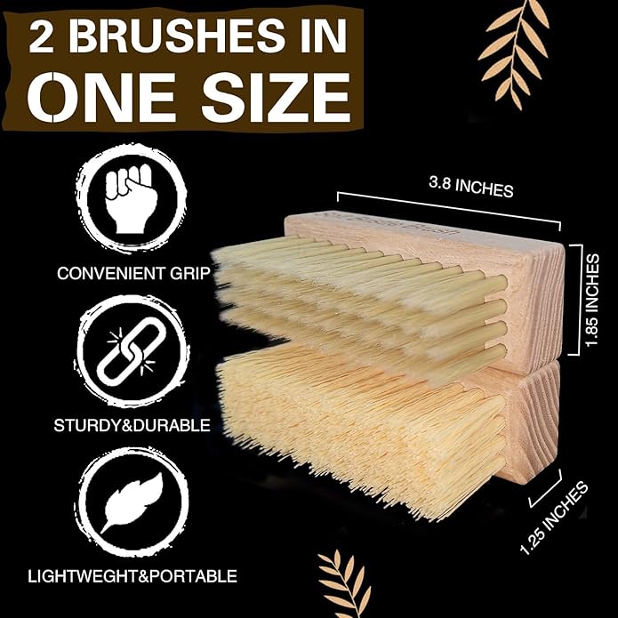 Portable Shoe Cleaning Brush Set of 2 Brushes with Soft and Stiff Bristles, Premium Sneaker Cleaner Brushes for Leather, Suede, Canvas, Textile, Bags and Accessories.