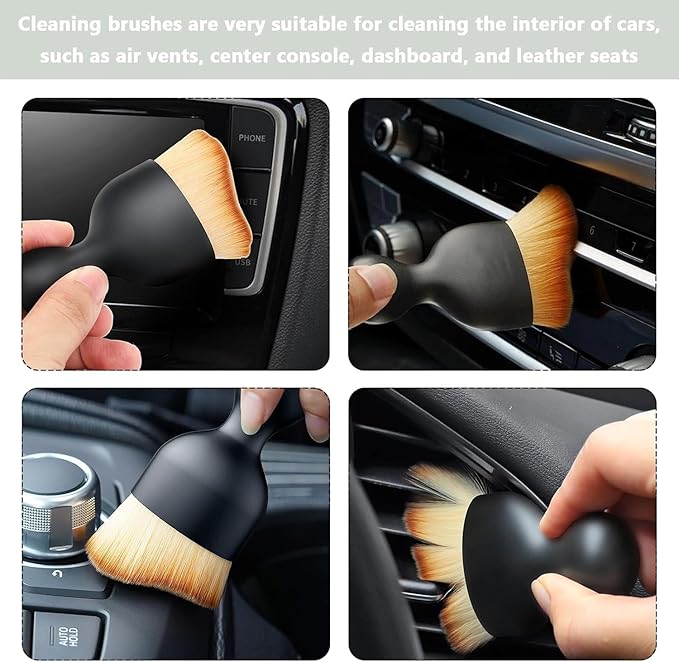 4 PCS Car Detailing Brush Set for Cleaning Interior or Exterior, Boars Bristle Detailing Brushes, Dusting Cleaning Supplies