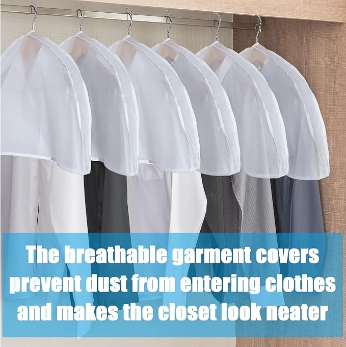 Patelai 100 Pcs 2" Gusseted Shoulder Covers for Hanging Clothes 24" x 12" Plastic Garment Dust Covers Protectors for Closet Storage Suit, Coats, Jackets, Dress Closet Storage(Translucent)