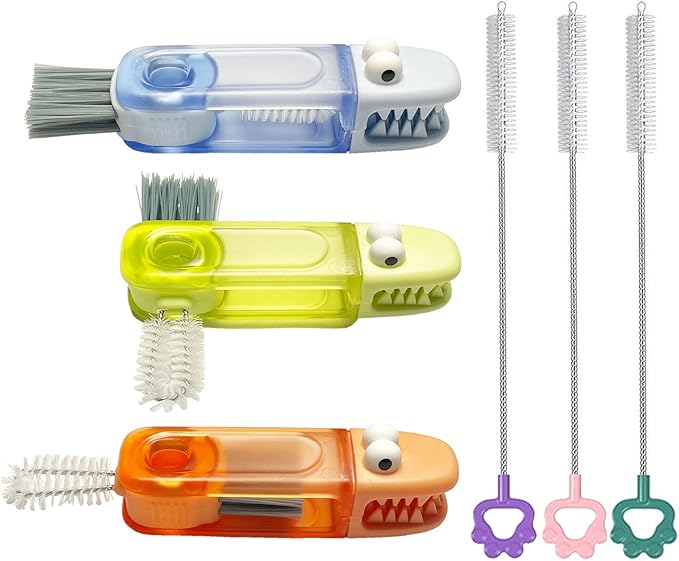 3Pcs 4-in-1 Bottle Cleaning Brush Set, Cup Lid Cleaner and 3pcs Tube Brush Kit, Home Kitchen Crevice Cleaning Tools Straw Cleaning Brush for Sippy Cup, Tumbler, Drinking Straw