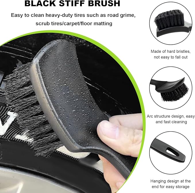3 PCS Wheel Rim & Tire Brush Set, Scratch-Free Soft & Stiff Bristle Wheel Cleaner Detailing Brush, Auto Exterior Surface Rim Cleaning Brush Kit for Car Truck Motorcycle