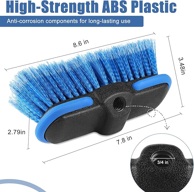 Car Wash Brush Head with Soft Bristle, 8in Car Cleaning Brush with Protective Bumper for Cleaning Auto Cars Trucks RV Boat Deck (4 Pack)