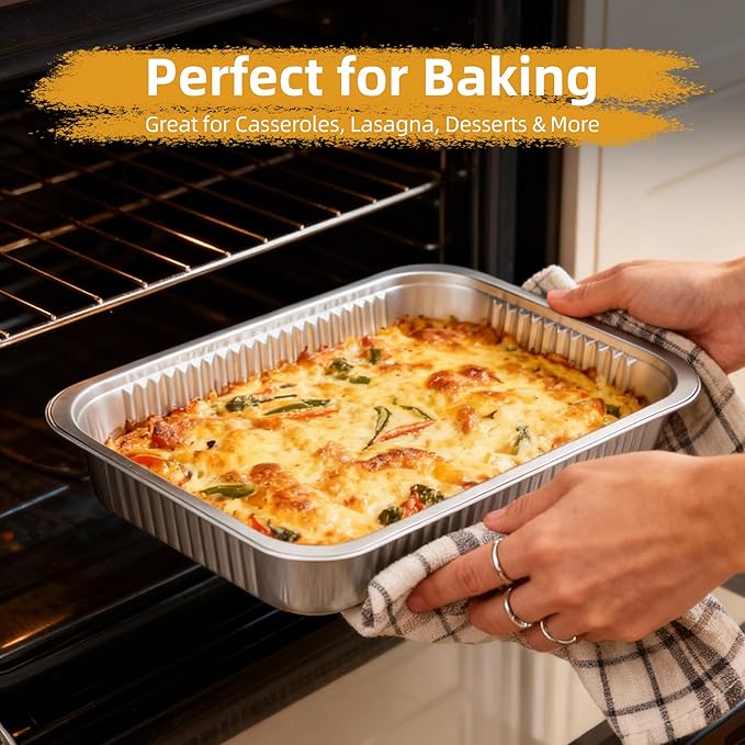 Aluminum Foil Pan with Lids, Heavy Duty Disposable Aluminum Baking Pans, 14.57"×10.63" Steam Table Pans for Cooking, Heating, Storing, Prepping Roasting and Chafing (15 Pack Silver w/Lids)