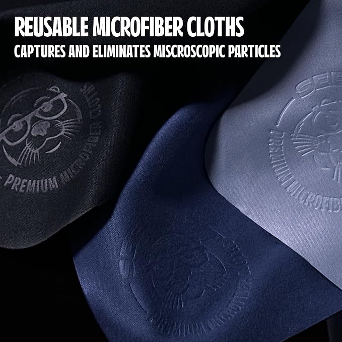 cellhelmet See Lion Swipes | Microfiber Lens Cleaning Cloths – Ultrasoft, Reusable Wipes for Glasses, Screens, and Lenses (Black/Navy, 6-Pack)