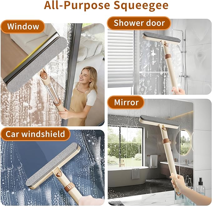 5-in-1 Extendable Window Squeegee with Spray, All-Purpose Window Cleaner Tool with Sprayer, Sponges, Silicon Blade & Gap Brush for Indoor/Outdoor Glass, Shower Door, Car Windshield, Mirror