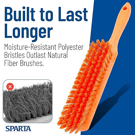 SPARTA Handheld Soft Counter Brush 8 Inch Bristle Span, Multi-Use Dust Brush with 5 Inch Handle for Tables, Countertops, and Delicate Surfaces, Polyester, Orange