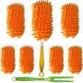 Duster Refill for Swiffer Duster, Reusable Duster Refill Compatible with Swiffer Hand Duster, 360° Heavy Duty Washable Microfiber Dusters for Cleaning, 6 Pack & 1 Handle, Orange