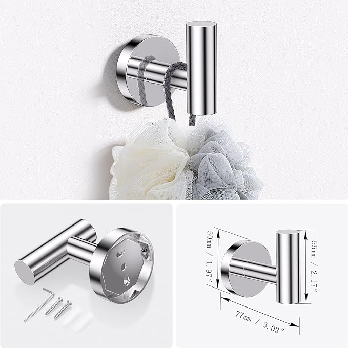 Lairuier Bathroom Hardware Set, 4-Piece Towel Holder Set Include Toilet Paper Holder,Towel Ring and 2 Towel Hooks Stainless Steel Wall Mounted Bathroom Hardware Accessories Set (Polished Chrome)