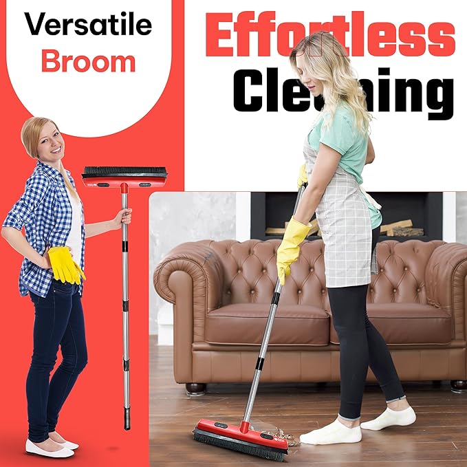 Hybrid Dog Pet Hair Removal Broom with Squeegee – Adjustable Handle Rubber Broom for Pet, Hardwood Floors, Tile, & Liquid-Dirt with 2 Portable Hair Brushes & Cloth