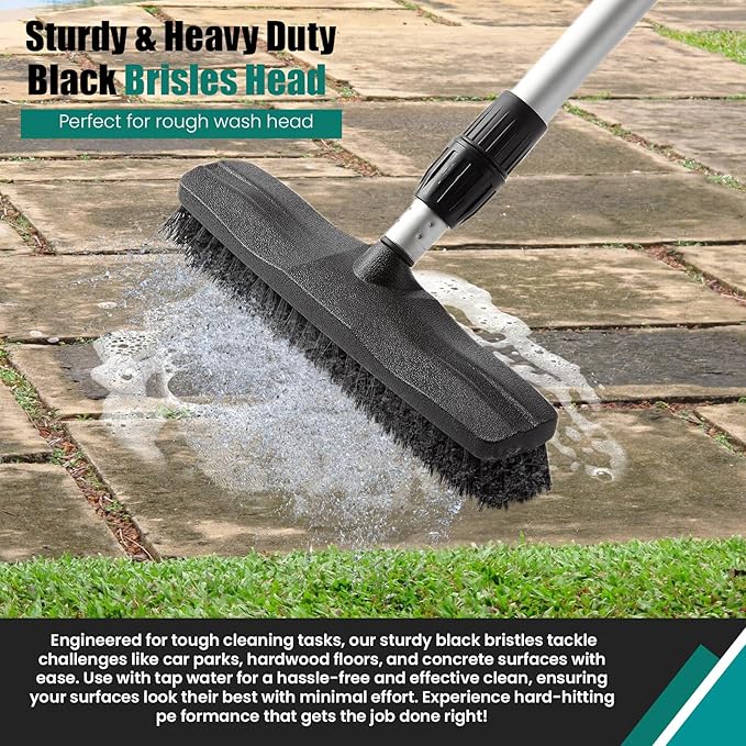 76.7" Sturdy Handle Water Push Floor Broom Green Bristles Cleaning Path 12.2" for Soft Cleaning Car Wash Boat and Solar Panel Black for Hard Floor Clean Telescopic pole from 35.4" to 76.7" tap Connect