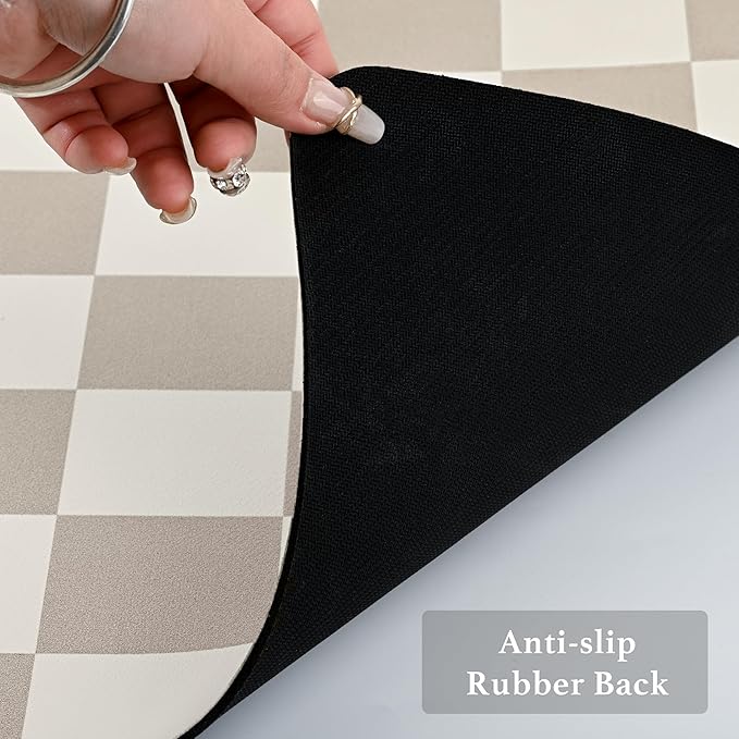 Checkered Dish Drying Mat for Kitchen Counter, Coffee Bar Station Accessories, Retro Cute Aesthetic Modern Absorbent Drainer Mat Kitchen Drying Mat Easy Clean, Khaki 16" x 24"