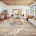 10x14 Extra Large Washable Area Rug, Soft Abstract Vintage Rug for Living Room, Bedroom, Office, Farmhouse, Low Pile Imitation Wool Non Slip Carpet Ideal for High-Traffic Areas, Beige Gold
