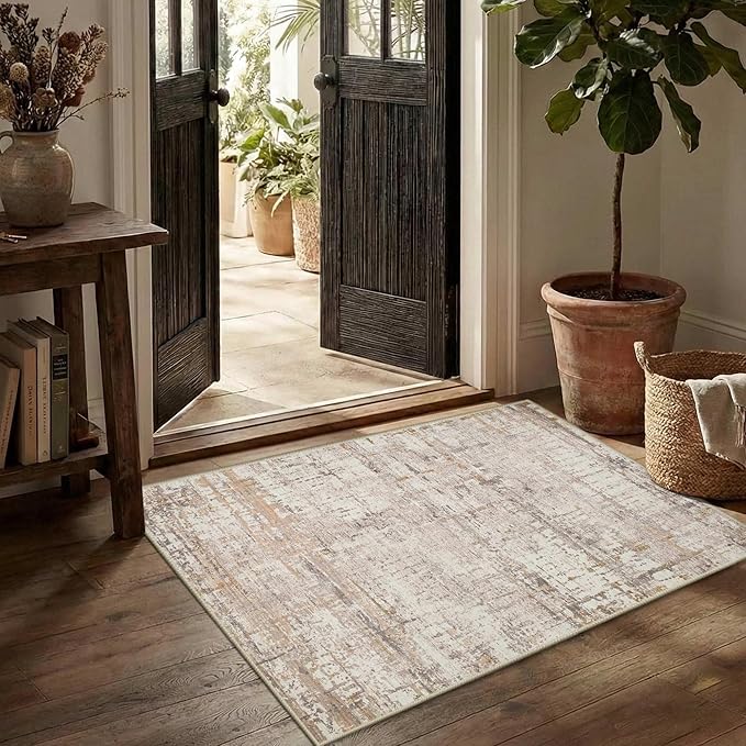 2x3 Entryway Rug,Door Mat Indoor Entrance, Washable Non Slip Kitchen Bathroom Rugs, Ultra-Thin Throw Small Rug for Front Door, Beige Grey
