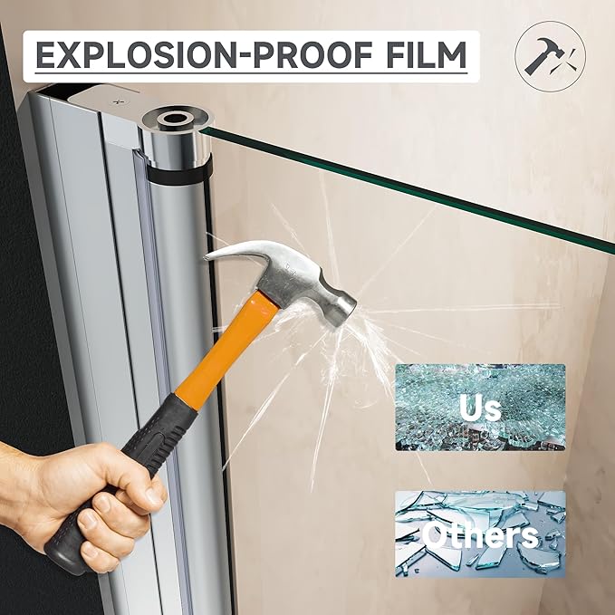 Glass Shower Door 33.5-35" W x 72" H, UCALAFEE Frameless Pivot Swing Door with 1/4" (6mm) SGCC Clear Tempered Glass, Waterproof Seal, Easy Clean & Anti-Fog Coating, Reversible Installation, Silver