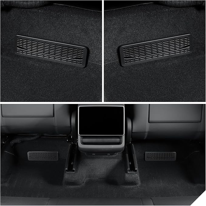 Rear Under-Seat Vent Protector for Tesla Model Y Juniper 2025–2026, ABS Mesh HVAC Air Outlet Guards, Snap-On, Anti-Kick & Debris Block, Left & Right Pair (2PCS), Black + Mini Air Vent Cleaning Brush