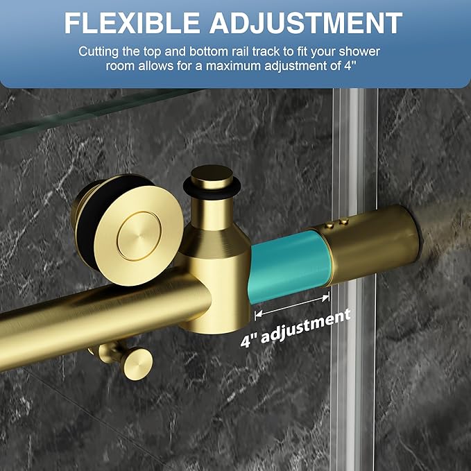 KPUY Tub Shower Door, 55-60" W x 60" H Frameless Sliding Bathtub Door, 1/4" (6mm) Thick Tempered Clear Glass with Explosion-Proof Film Nano Coating, Stainless Steel Frame, Brushed Gold