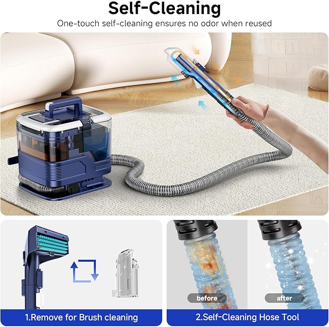 Portable Carpet Cleaner & Upholstery Cleaner Machine - 21Kpa Carpet Cleaner Machine, Self-Cleaning, Deep Cleaner for Pet Stains, Cars, Couch, Rug, Furniture with Dual Brush, Large Tank, Blue