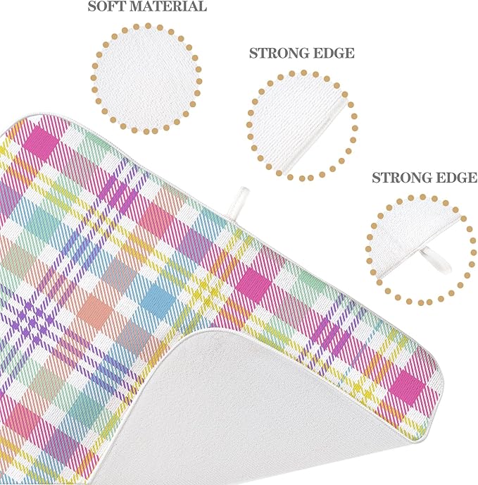 Easter Checkered Dish Drying Mats 18x24 Inch Colorful Buffalo Plaid Drying Mats Gingham Spring Holiday Seasonal Dish Drying Pad Dish Rack Drainer Mats for Kitchen Dining Room Counter Decor