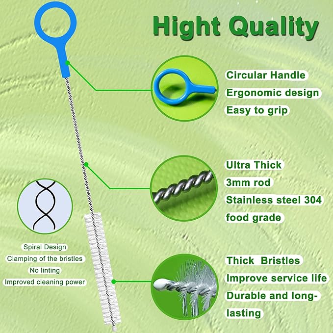 Straw Cleaning Brush 2 Size(12+10 Inch) 12 mm,Straw Cleaner Brush with Steel Wire 3mm Thick, Straw Brush Cleaner with Big Circular Handl for Cleaning Water Bottle, Stanley Cup, Sippy Cups 6-Pack