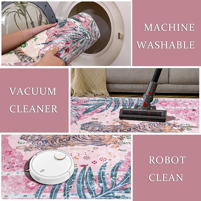 6x9 FT Leopard Rug for Living Room Light Pink Leopard Vintage Animal Rug Aesthetic Pink Rugs for Girls Room Nursery Bedroom Home Office Dorm Thin Bright Blush Pink Carpet (Light Pink, 6X9 FT)