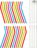Reusable Silicone Straws for Toddlers & Kids - 24 pcs Flexible Short Drink 6.7" Straws for 6-12 oz Yeti/Rtic/Ozark Tumblers & 8 Cleaning Brushes - BPA Free, no Rubber Tast