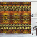 Ambesonne Prehistoric Shower Curtain, Indigenous Geometric Motifs Ornament Traditional Tribal, Cloth Fabric Bathroom Decor Set with Hooks, 69" W x 70" L, Brown Yellow Pale Orange
