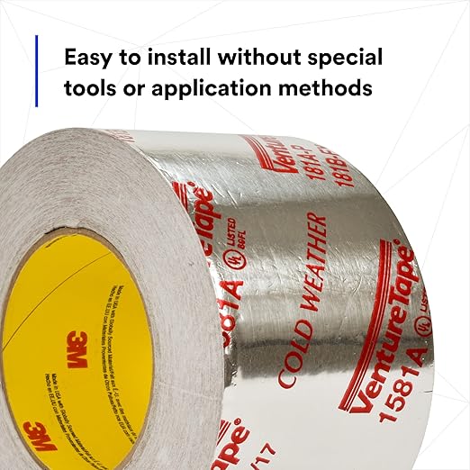 3M Venture Tape UL181A-P Aluminum Foil Tape 1581A, Rigid and Flexible Duct Seaming, Durable, Cold Weather Adhesion, 3.89 in x 60 yd, 2 mil
