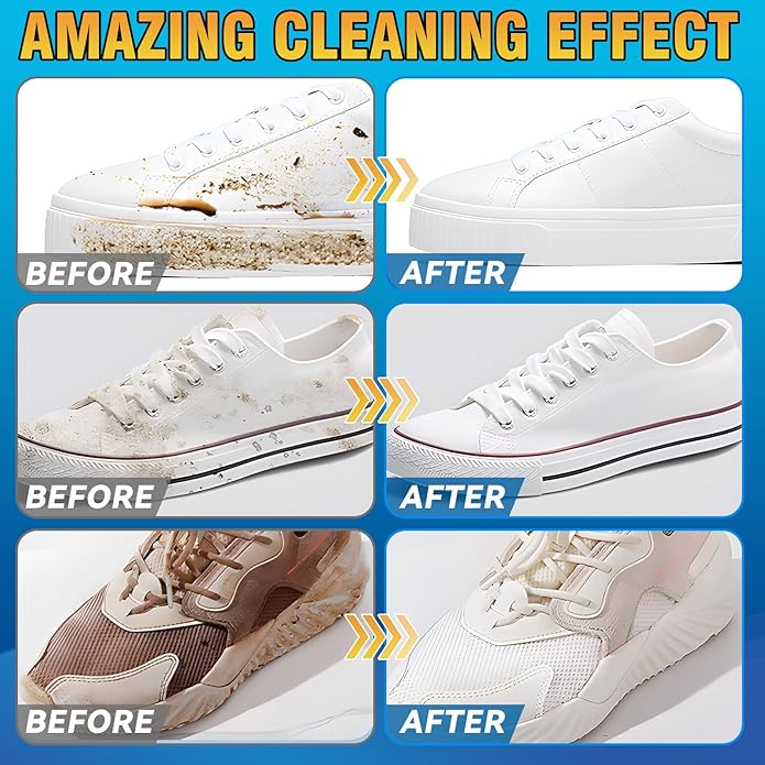 Shoe Cleaner Kit, 6.76oz White Sneaker Cleaner with Brush & Towel, Shoe Cleaning Foam for Leather, Canvas, Knit