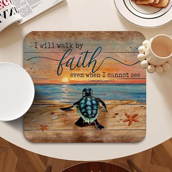 Sea Turtle Christian Dish Drying Mat - Christian Absorbent Dish Drying Mat for Kitchen Counter,Coffee Bar Mat,Coffee Maker Mat for Countertops, Christian Kitchen Decor, 16x17.5 Inch