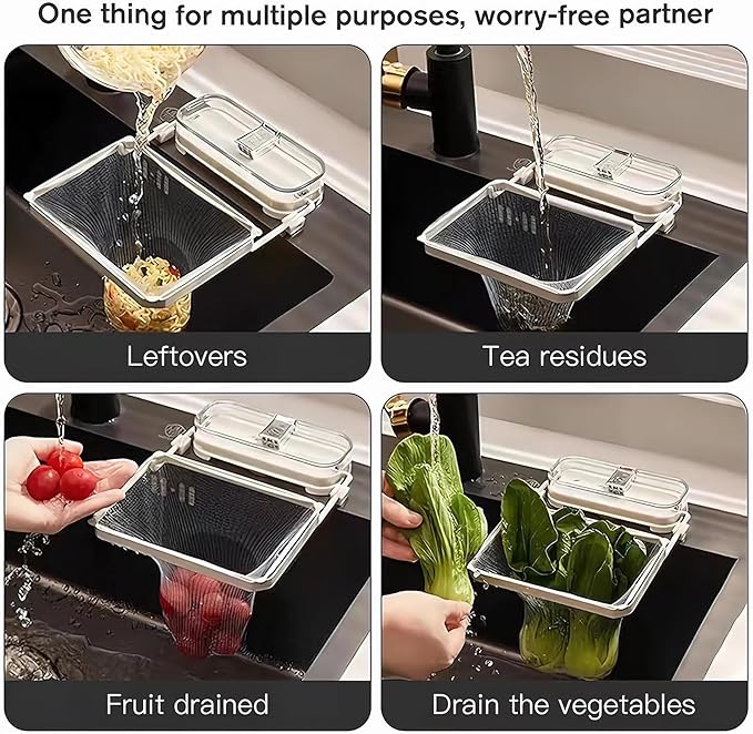 Sink Drain Strainer 2025 New Suction Cup Sink Kitchen Net Strainer Colander Collapsible Corner Sink Strainer Over for Food Waste Filtering Kitchen Leftover Have Mesh Bags (Black, Filter 100Pcs)