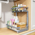 PXRACK Under Sink Organizer, Adjustable Height, 2 Tier Pull Out Under Cabinet Organizer, Slide Out Thickened Metal Under Sink Storage for Kitchen Bathroom Laundry Pantry Cabinet, Grey, Large-1-Pack