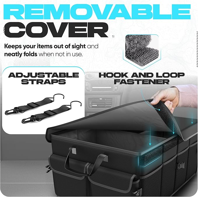 FORTEM Trunk Organizer For SUV Car Trunk Organizer, Foldable Storage, Car Accessories for Women Men, Collapsible Bag, Perfect Christmas Gifts, 600D Oxford, Non Slip Bottom, Straps, Soft Cover (50L)