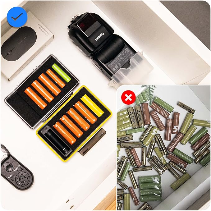 JJC AA AAA Battery Storage Case Holder with Battery Tester, Battery Organizer Container for 8 Double A & 2 Triple A Battery, Compact and Water-Resistant