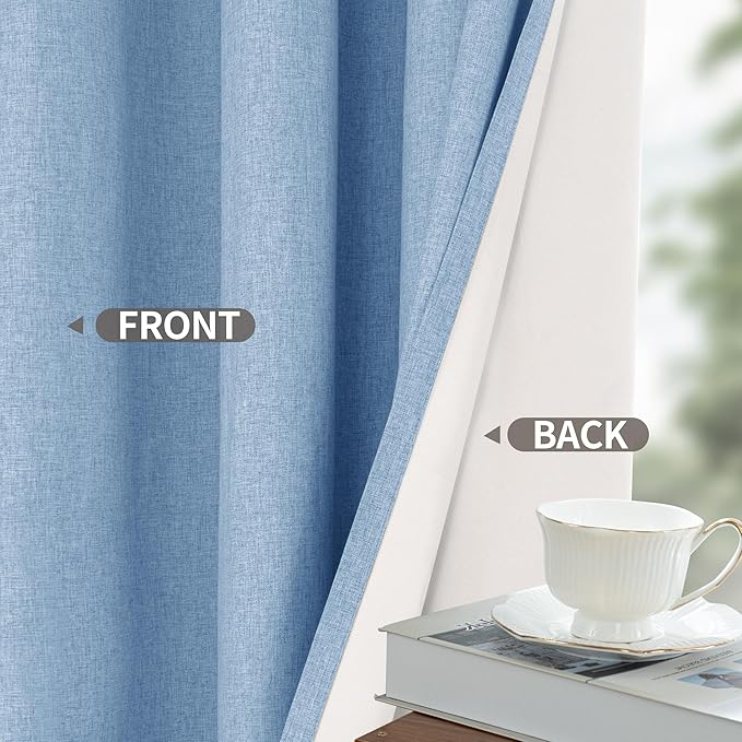 YoungsTex Denim Blue Linen Blackout Curtains 72 Inches Long for Bedroom, Coastal Room Darkening Thermal Insulated Drapes with Grommet for Living Room Office, 2 Panels, 52 X 72 Inch