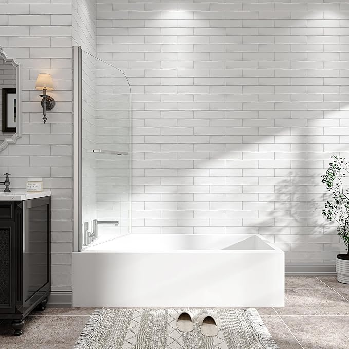 31"-32" W x 55" H Brushed Nickel Flexible 180° Pivot Shower Door Reversible Installation Frameless Bathtub Screen,6MM Tempered Glass with Nano Easy Cleaning and Stick Explosion-Proof Membrance