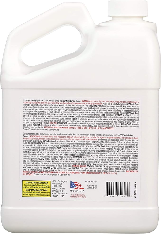 303 Products Fabric Guard – Water Repellent & Stain Shielding Fabric Spray, Safe for All Outdoor Upholstery, Easy to Use, Manufacturer Recommended, 1 Gallon