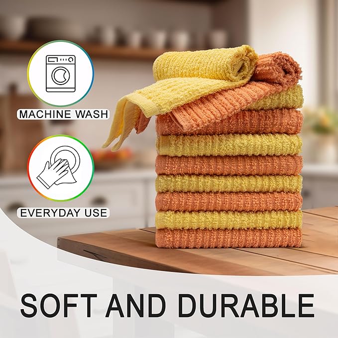 Textila Bar Mop Towels 12x12 Inch – Lemon Yellow - Orange – Pack of 10 - Cotton Dish Cloths & Cleaning Towels for Kitchen, Bar, Restaurant, Household Use – Absorbent, Durable, Reusable