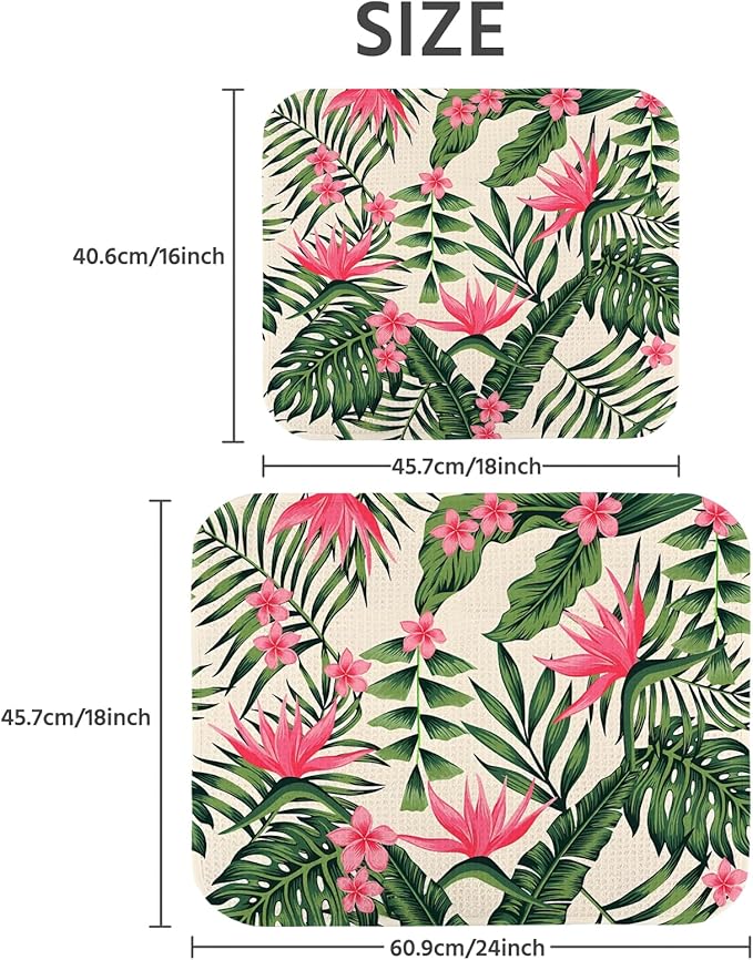 Dish Drying Mat for Kitchen Counter 16x18 Inch, Super Absorbent Dish Drainer Mat, Decorative Microfiber Dishes Drying Pad-Small(Tropical Leaf)